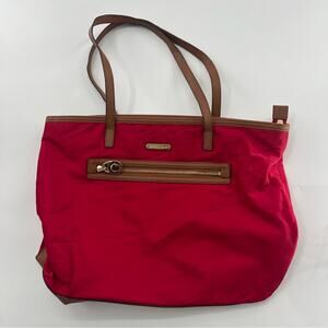 MICHAEL Michael Kors Kempton Nylon Large Tote Shoulder Bag Purse Red Brown